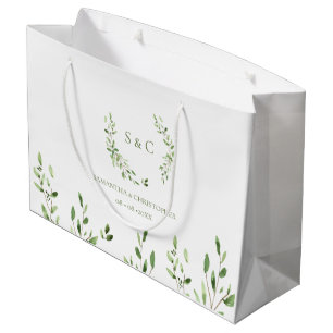 Waterverf groene krans monogram bruiloft groot cadeauzakje