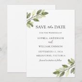 Waterverf Groene lef Elegant Wedding Save The Date (Voorkant / Achterkant)