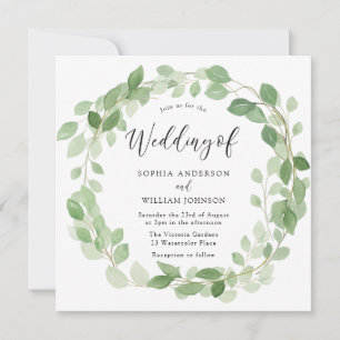 Waterverf Groene lef Wreath Elegant Wedding Kaart