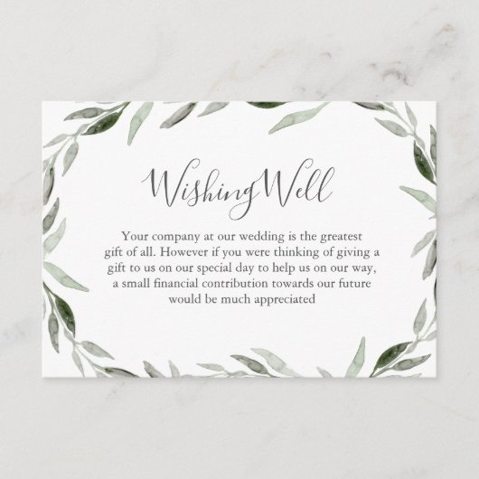 Waterverf Groene lef Wreath Wedding Goed Informatiekaartje (Voorkant)