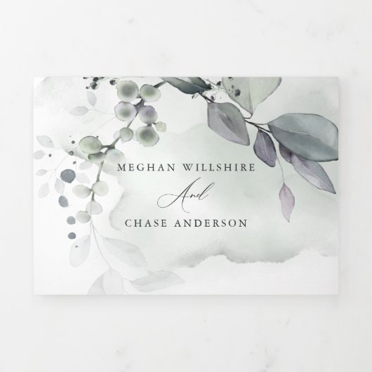 Waterverf Groene LEVERING IN ÉÉN WEDING Drieluik Uitnodiging (Cover)