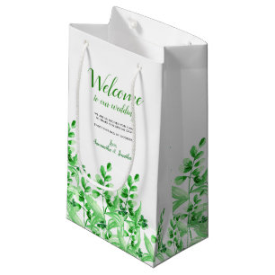 Waterverf groene olie   Welkom op onze bruiloft Klein Cadeauzakje