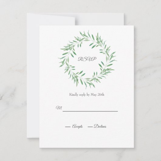 Waterverf Groene Olijf Wreath RSVP Kaartje (Voorkant)