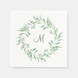 Waterverf Groene Olijf Wreath Servet