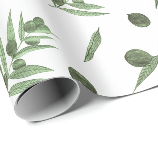 Waterverf Groene Olijven en Olijftakken Cadeaupapier (Rol Hoek)