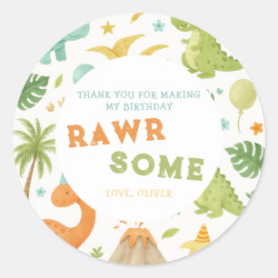 Waterverf Groene Oranje Dinosaurus Verjaardag Stic Ronde Sticker
