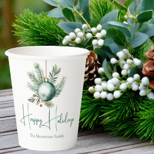 Waterverf Groene Ornament Trendy Holiday Party Papieren Bekers