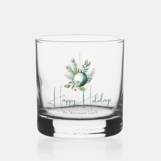 Waterverf Groene Ornament Trendy Holiday Party Whisky Glas (Voorkant)