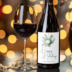 Waterverf Groene Ornament Trendy Holiday Party Wijn Etiket