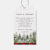 Waterverf groene pijnboom en rode buffelplaat cadeaulabel (Voorkant)