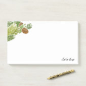 Waterverf Groene Pine Branch Cones Post-it® Notes (Op bureau)