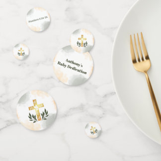Waterverf Groene Plant Gold Kruis Baby Toewijding Confetti
