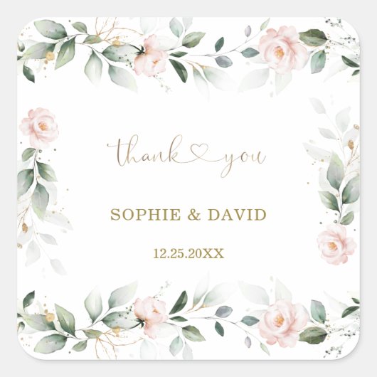 Waterverf Groene Roze Bloem Gouden Bruiloft    S Vierkante Sticker (Voorkant)