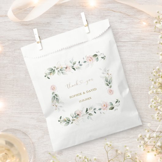 Waterverf Groene Roze Bloem Gouden Trouw Favor Bedankzakje (Geknipt)