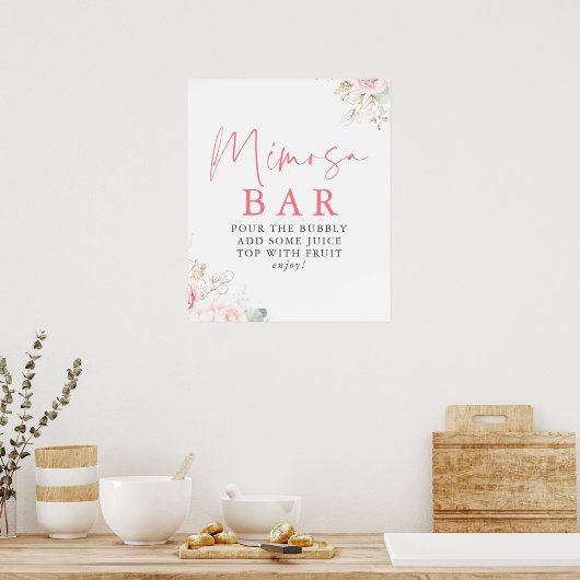 Waterverf groene roze bloem Mimosa Bar bord Poster (Keuken)