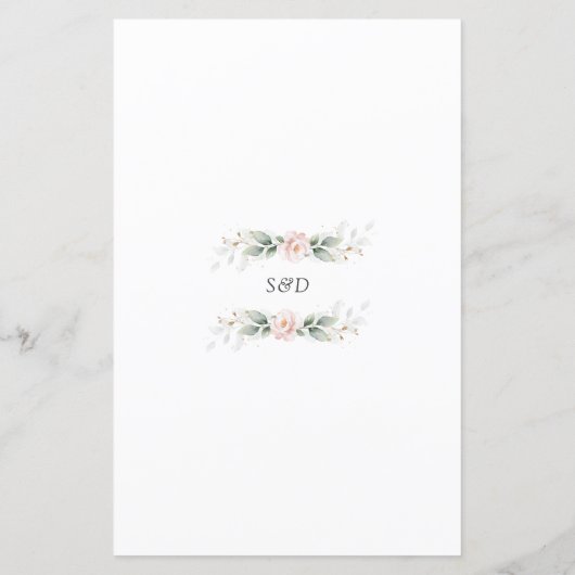 Waterverf Groene Roze Bloemen Gouden Trouw Menu (Achterkant)