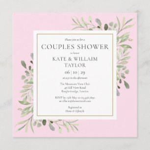 Waterverf Groene Roze Couples Baby Meisje Shower Kaart