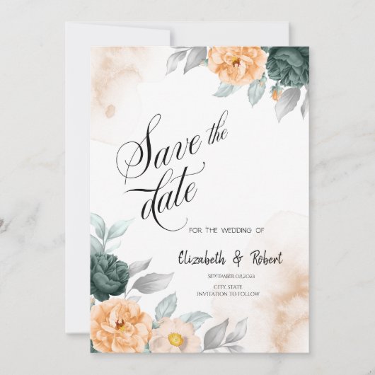 Waterverf Groene Rozen sparen de Datum Save The Date (Voorkant)