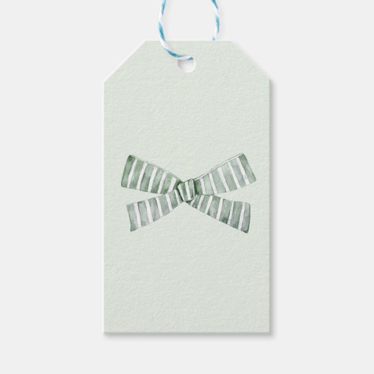 Waterverf Groene Streep Bow Gift Labels Cadeaulabel (Voorkant)
