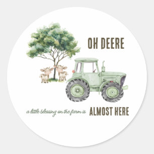Waterverf Groene Tractor Boerderij Baby Shower Sti Ronde Sticker