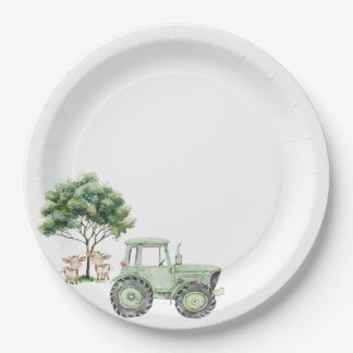 Waterverf groene tractor boerderij papieren borden bordje