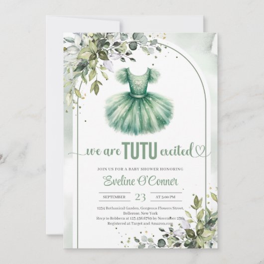 Waterverf groene tutu jurk eucalyptus en goud kaart (Voorkant)