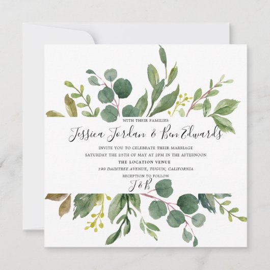 Waterverf Groene Uitnodiging tot bruiloft (Voorkant)