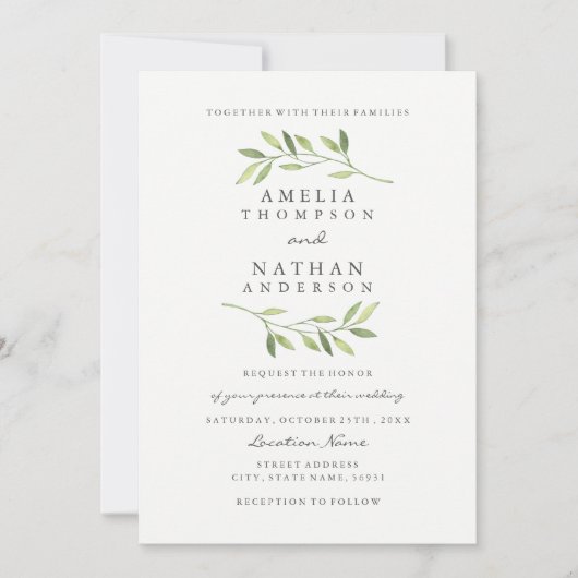 Waterverf Groene Uitnodiging tot bruiloft (Voorkant)