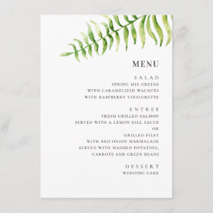 Waterverf groene varen. Groen botanisch bruiloft Menu