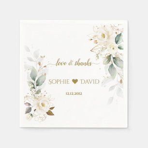 Waterverf Groene Witte Bloemen Gouden Bruiloft Servet