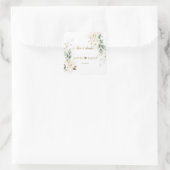 Waterverf Groene Witte Bloemen Gouden Bruiloft     Vierkante Sticker (Tas)