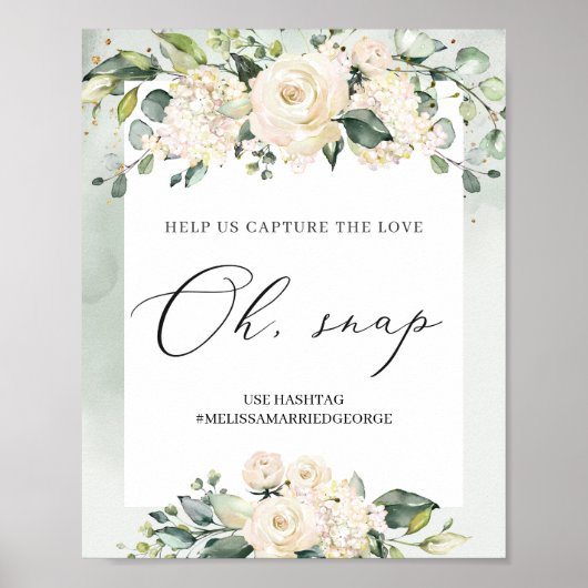 Waterverf groene witte rozen blaasje poster (Voorkant)