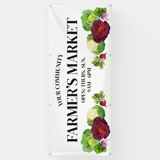Waterverf groenten Aangepaste boerenmarktbanner Spandoek (Verticaal)