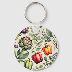 Waterverf Groentetuin Patroon Sleutelhanger
