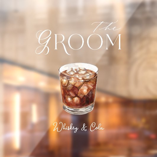 Waterverf Groom Cocktail Wedding Bar Sign Cling Raamsticker (Vel 2)