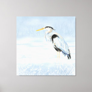 Waterverf - Grote Blauwe Heron Bird Natuur Art Canvas Afdruk
