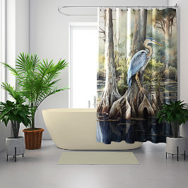 Waterverf Grote Blauwe Heron Douchegordijn