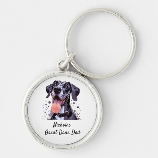 Waterverf Grote Deen Leuk Hond Pet Aangepaste Naam Sleutelhanger (Voorkant)