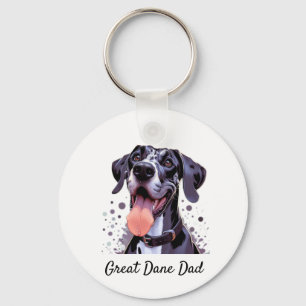 Waterverf Grote Deen Leuk Hond Pet Aangepaste Naam Sleutelhanger