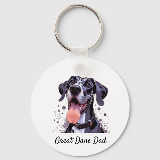 Waterverf Grote Deen Leuk Hond Pet Aangepaste Naam Sleutelhanger (Voorkant)