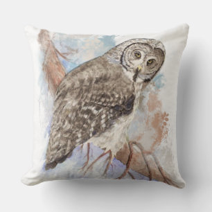 Waterverf Grote Grijze vogelgriep Natuur kunst Kussen