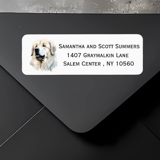 Waterverf Grote Pyreneeën Dog Etiket