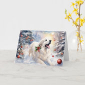 Waterverf Grote Pyreneeën Xmas Scène Kaart (Gele Bloem)