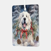 Waterverf Grote Pyreneeën Xmas Scène Metalen Ornament (Voorkant links)