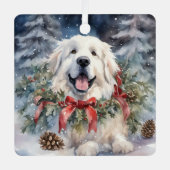 Waterverf Grote Pyreneeën Xmas Scène Metalen Ornament (Voorkant)