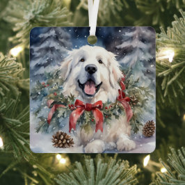 Waterverf Grote Pyreneeën Xmas Scène Metalen Ornament
