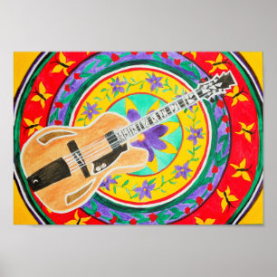 Waterverf Guitar en Mandala Poster