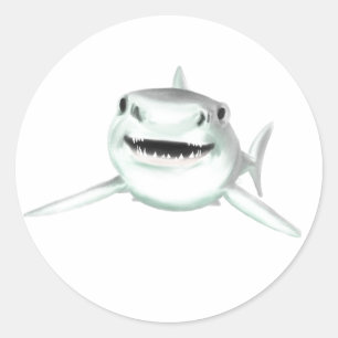 waterverf haai glimlach grijs groene oceaan dier ronde sticker