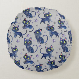 Waterverf Halloween afbeelding met zwarte katten Rond Kussen