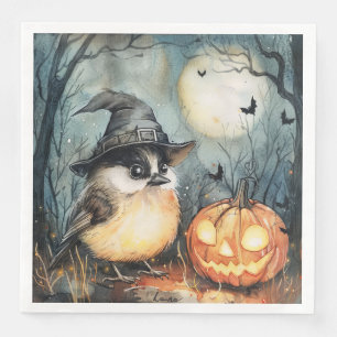 Waterverf Halloween Chickadee Vogel voor Decoupage Servet